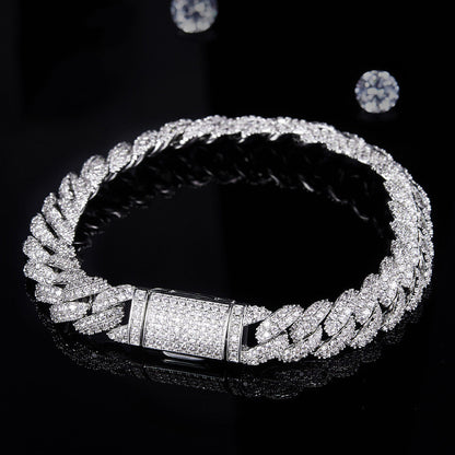 Silver Cuban Bracelet Or Necklace With Moissanite Diamonds