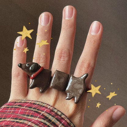 Dachshund Dog Ring Ceramic Jewelry