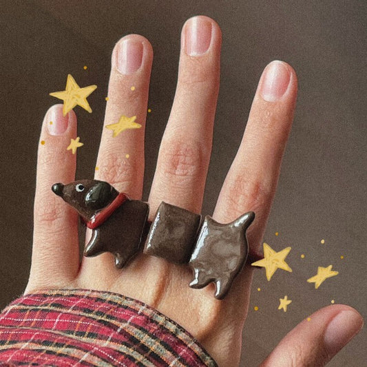 Dachshund Dog Ring Ceramic Jewelry