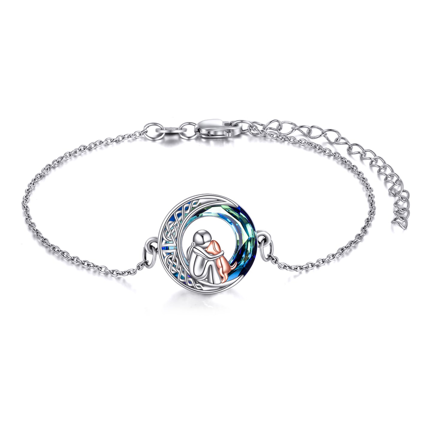 Bracelet réglable en argent sterling pour filles avec chien et cristal