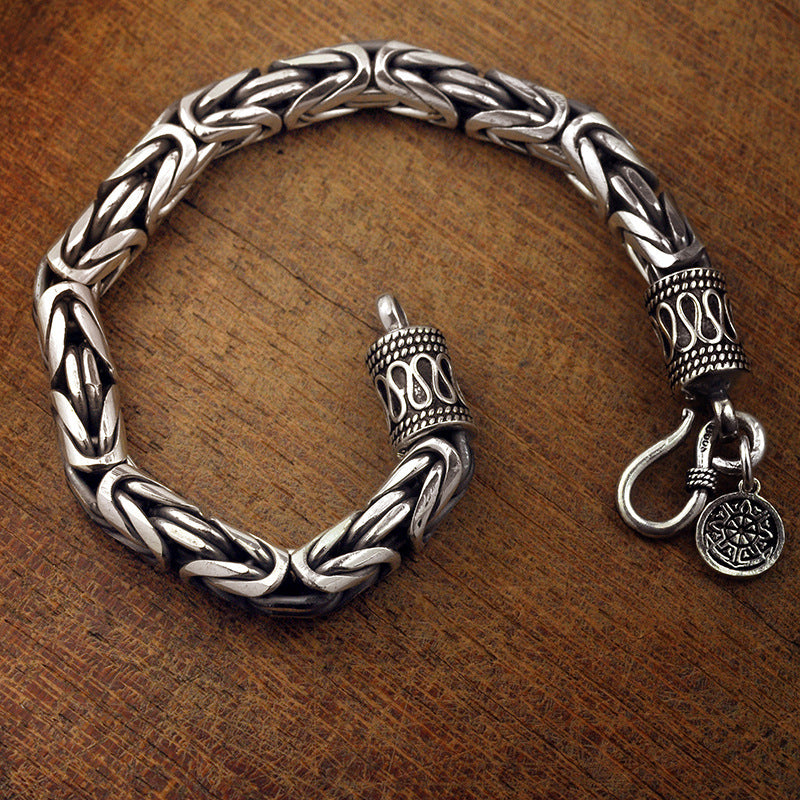 Men's Pure Silver Jewelry Domineering Fashion Thai Peace Pattern Bracelet