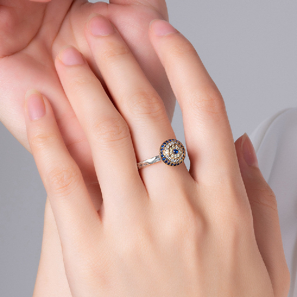 Silver blue eye ring female minority design retro