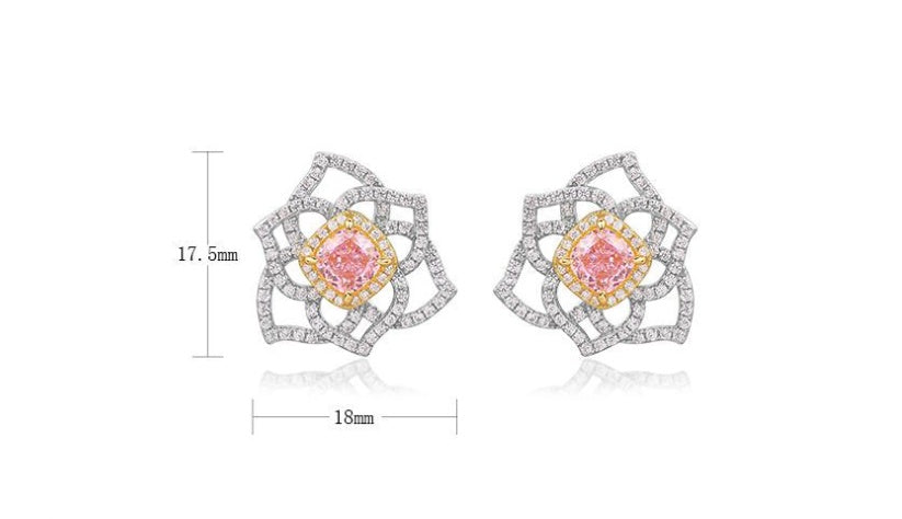 Women's S925 Silver Hexagonal Pollen High Carbon Rhinestone Gem Earrings