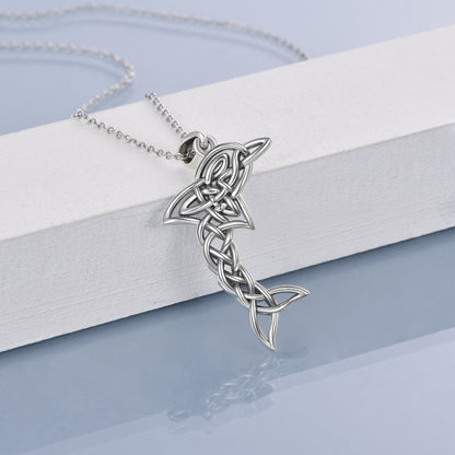 Collier avec pendentif dauphin en argent sterling S925 et nœud celtique