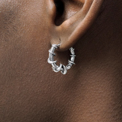 S925 Sterling Silver Thorn Winding Earrings Men's Hip Hop Fashion