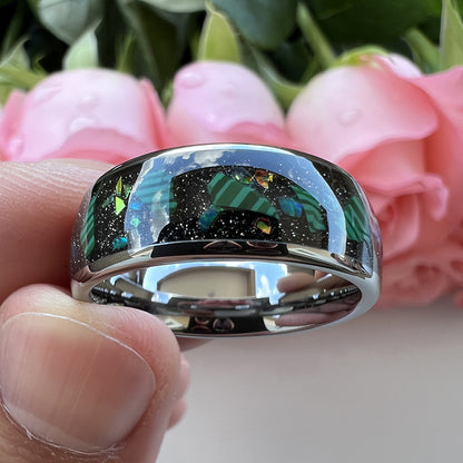 8mm Inlaid Galaxy Broken Opal Tungsten Ring