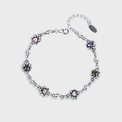 Bracelet chaîne en argent sterling 925 avec pierre de zircone arc-en-ciel et griffe de chat pour femme