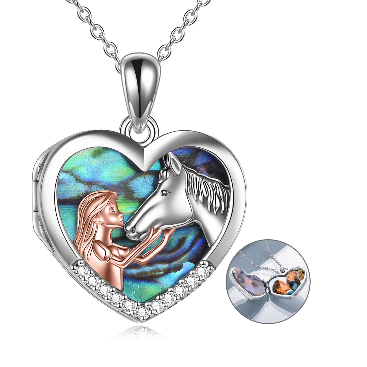 Horse Heart with Girls Pendant Necklace Gifts for Her