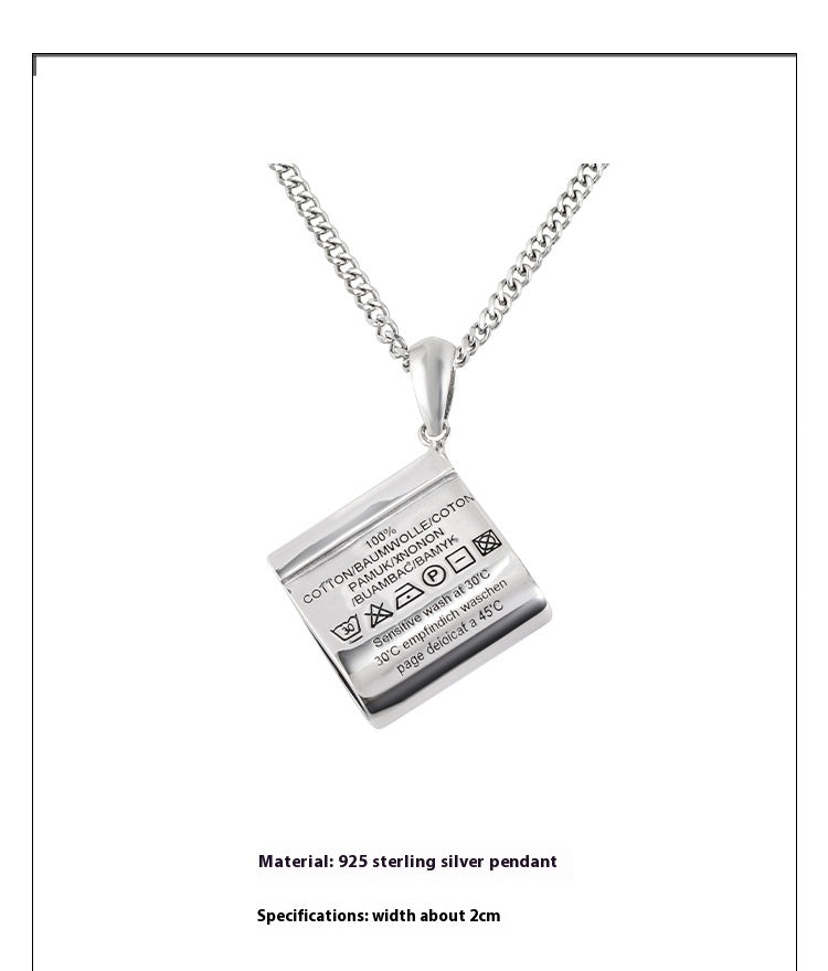 S925 Sterling Silver Washing Label Necklace