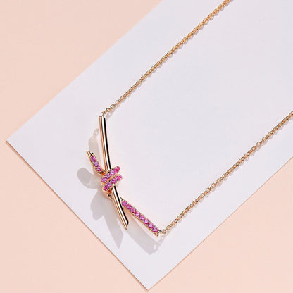 Diamond Bends And Hitches Necklace 18K Rose Gold Cross