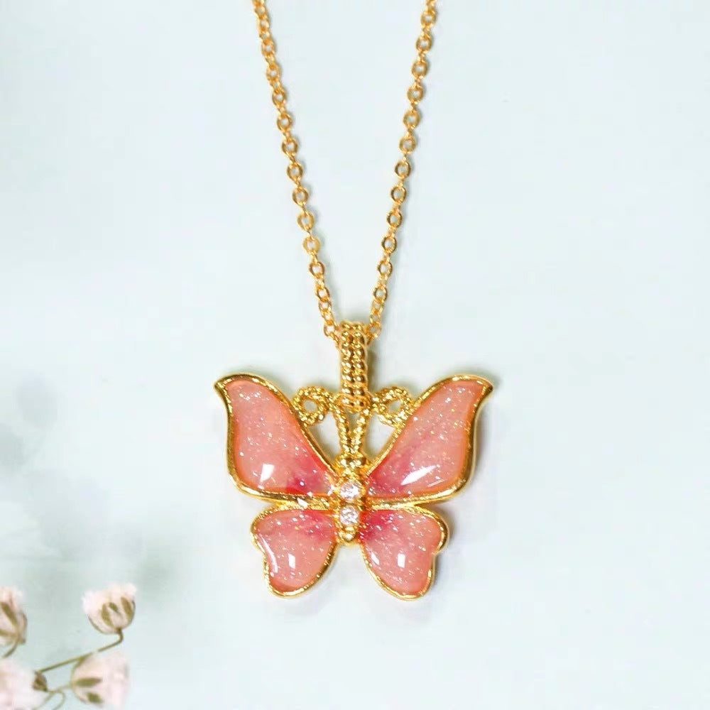 Colored Gold Non-demoulding Enamel Magic Butterfly Necklace