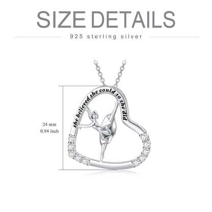 Collier avec pendentif en forme de cœur en argent sterling 925 pour danseuse de ballet, bijoux de danse, cadeaux pour femmes