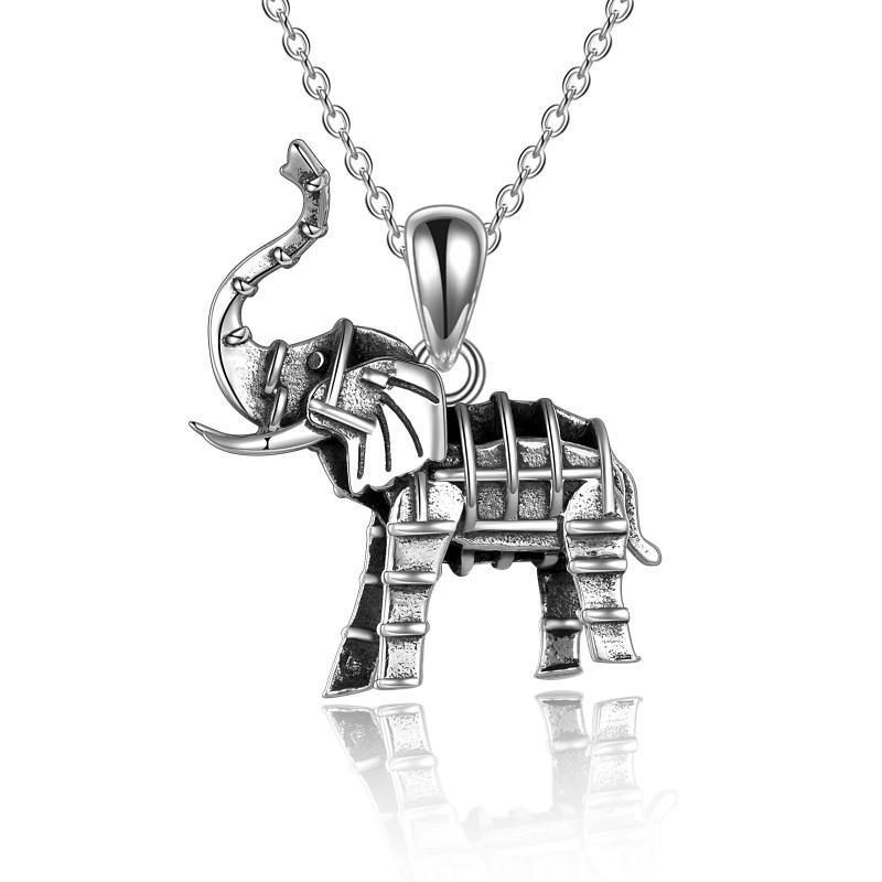 Collar con colgante de elefante oxidado en plata de ley para mujeres y hombres