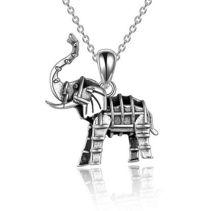 Collar con colgante de elefante oxidado en plata de ley para mujeres y hombres