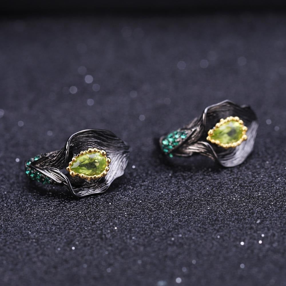 Pendientes de hoja de peridoto de joyería vintage en plata 925