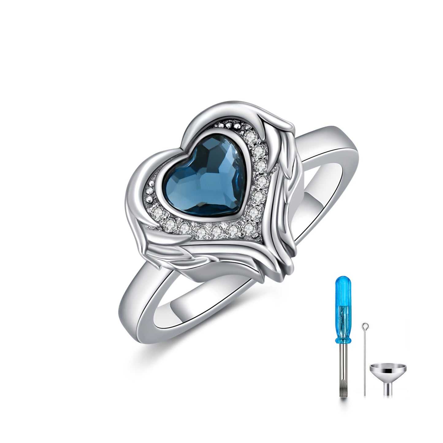 Bague en argent sterling 925 avec urne funéraire en forme de cœur en forme d'aile d'ange pour contenir les cendres de vos proches