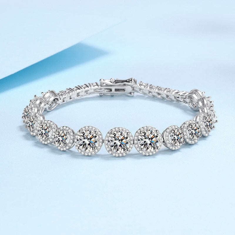 Pulsera de mujer con brillantes incrustaciones de moissanita en plata de ley 925 y estrellas