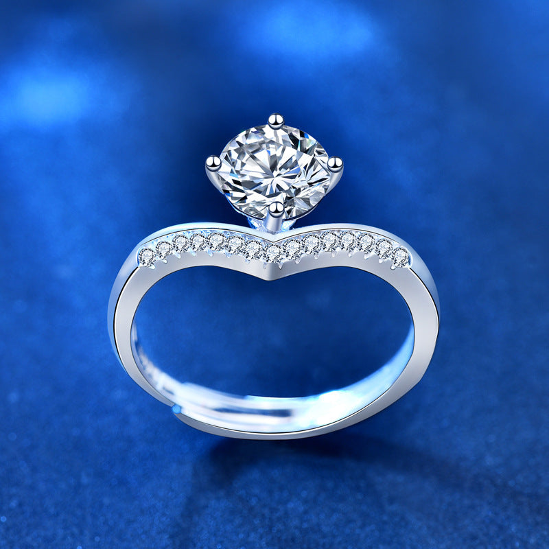 Bague en argent sterling 925 avec couronne de princesse et moissanite de 1 carat