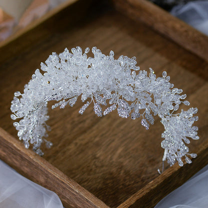 Tiara de lujo con corona de cristal blanco, diademas hechas a mano con cuentas