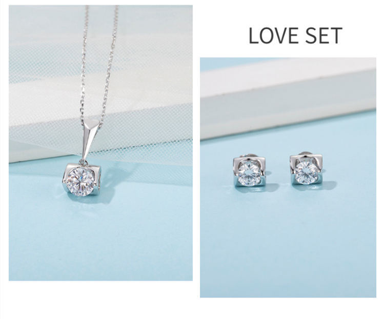 Fashion Stud Necklace S925 Sterling Silver Jewelry Set