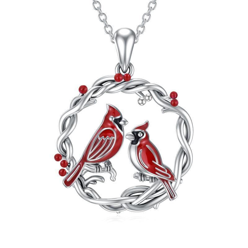 Collar con el árbol de la vida de los cardenales en plata de ley bañada en oro blanco