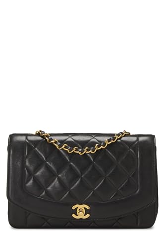 Chanel, Solapa Diana acolchada de piel de cordero negra Pre-Loved mediana, Negro