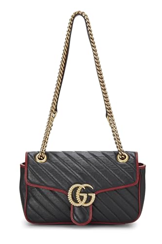 Gucci, sac à bandoulière Torchon Marmont en cuir noir d'occasion, petit modèle, multicolore