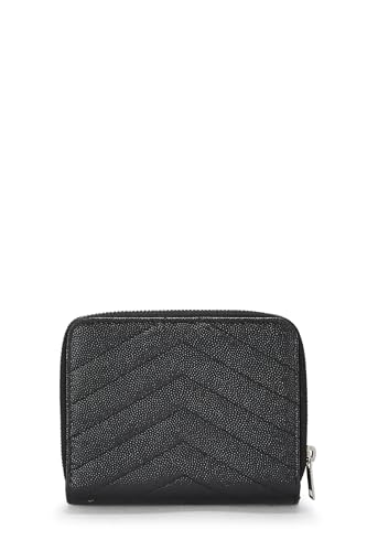 Yves Saint Laurent, Portefeuille compact en cuir grainé noir d'occasion, noir