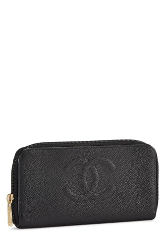 Chanel, portefeuille zippé « CC » Black Caviar d'occasion, noir