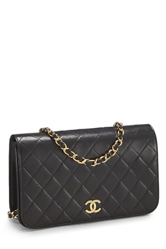 Chanel, Petit sac à rabat en cuir d'agneau matelassé noir d'occasion, noir