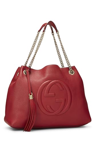 Gucci, Pre-Loved Red Leather Soho Chain Tote, Red