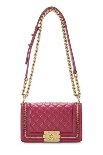 Chanel, Pre-Loved Pink Quilted Lambskin Chain Around Boy Bag Small, Pink