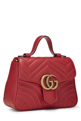 Gucci, Pre-Loved Red Leather GG Marmont Top Handle Bag Mini, Red