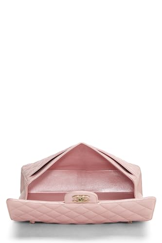 Chanel, Pre-Loved Iridescent Pink Quilted Caviar Classic Double Flap Medium, Pink