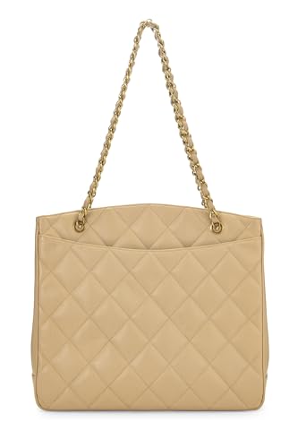 Chanel, Bolso tote grande con cierre giratorio 'CC' de caviar acolchado beige Pre-Loved, Beige