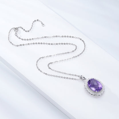 Luxury Style Necklace S925 Silver Set Oval Natural Amethyst Pendant