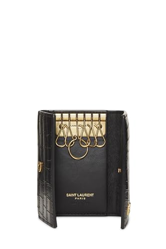 Yves Saint Laurent, Pre-Loved Black Embossed Leather Key Case, Black