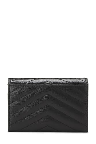 Yves Saint Laurent, Pre-Loved Black Grainy Leather Cassandre Flap Wallet Small, Black