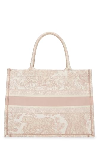 Dior, Sac fourre-tout en toile de Jouy brodée rose, grand modèle, d'occasion