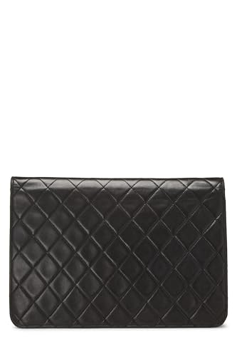 Chanel, sac à rabat matelassé en cuir d'agneau noir de taille moyenne, d'occasion, noir