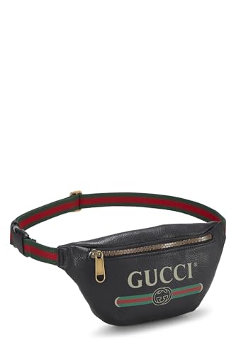 Gucci, Riñonera pequeña de cuero negro con logo estampado Pre-Loved, Negro