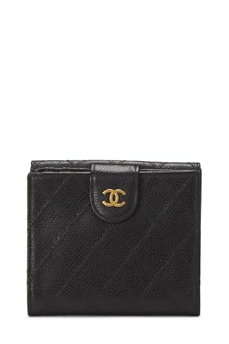 Chanel, portefeuille compact Black Caviar d'occasion, noir