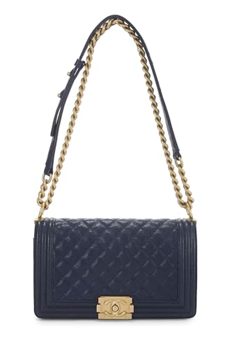 Chanel, Pre-Loved Navy Quilted Caviar Boy Bag Medium, Blue