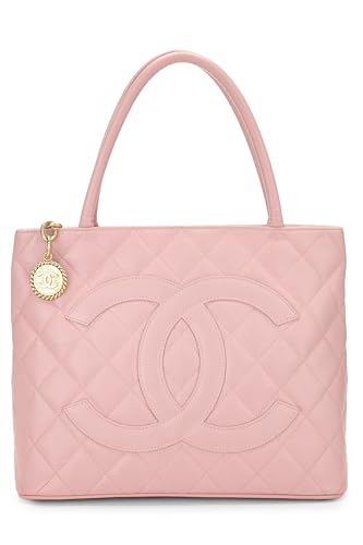 Chanel, sac fourre-tout matelassé à médaillon en caviar rose d'occasion, rose