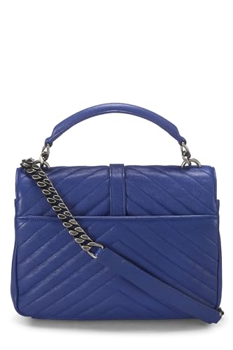 Yves Saint Laurent, Pre-Loved Blue Chevron Leather College Medium, Azul