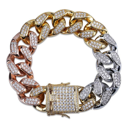 Men's Full Zircon Jewelry Buckle Cuban Chain Bracelet