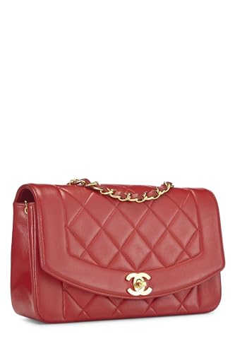 Chanel, Solapa Diana pequeña de piel de cordero acolchada roja Pre-Loved, Rojo