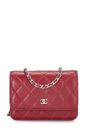 Chanel, Pre-Loved Red Quilted Lambskin Classic Wallet On Chain (WOC) Mini, Red