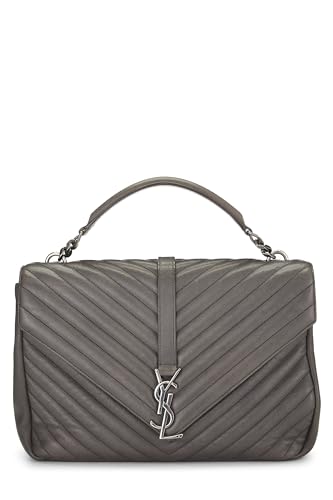 Yves Saint Laurent, Pre-Loved Grey Chevron Leather College Large, Grey