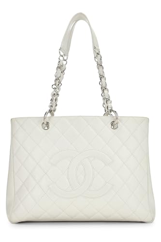 Chanel, Grand sac cabas matelassé Caviar blanc d'occasion (GST), blanc